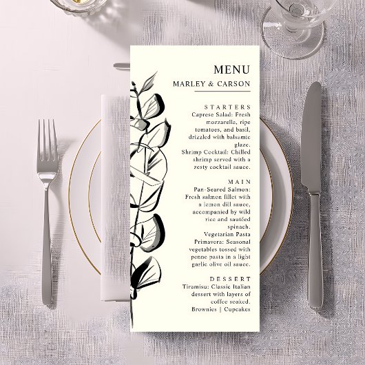 Menu Mariage ivoire simple Eucalyptus Sprig tiré à la m
