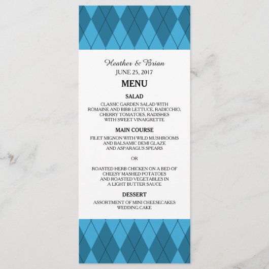 Menu Mariage Jacquard bleu (Devant)