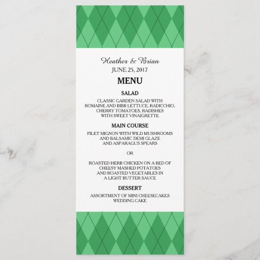 Menu Mariage Jacquard vert (Devant)