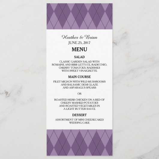 Menu Mariage Jacquard violet (Devant)