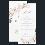 Menu Mariage Jardin Floral Rose<br><div class="desc">Cette carte de menu à fleurs rose et blanc est parfaite pour un joli jardin ou un mariage rose. Cette conception mesure 4 x 9 pouces et est parfaite pour les menus de cérémonie du jour de mariage pour la table. Magasinez la collection : https://www.zazzle.com/collections/pink_white_floral_garden-119280459694842779?rf=238296117664346256</div>