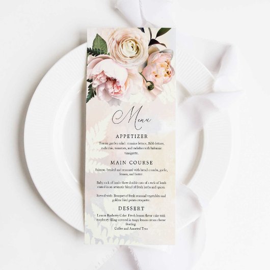 Menu Mariage Jardin rose rose pâle
