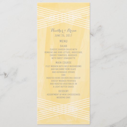 Menu Mariage Jaune Aquarelle Déco (Devant)