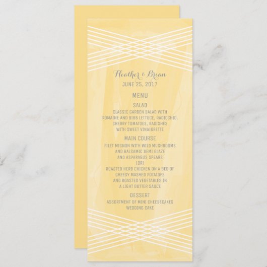 Menu Mariage Jaune Aquarelle Déco (Devant / Derrière)