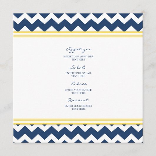 Menu mariage Jaune Bleu Chevron (Devant)
