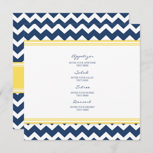 Menu mariage Jaune Bleu Chevron (Devant / Derrière)