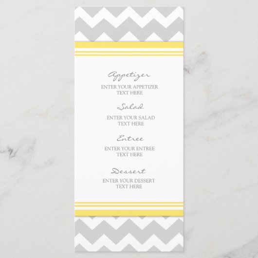Menu mariage Jaune Gris Chevron (Devant)