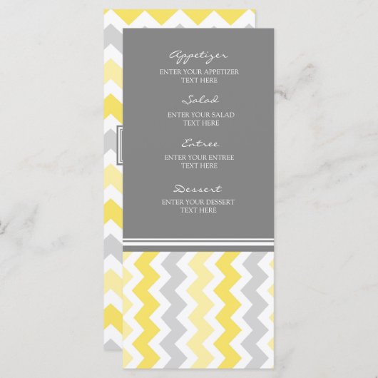 Menu mariage Jaune Gris Chevron (Devant / Derrière)