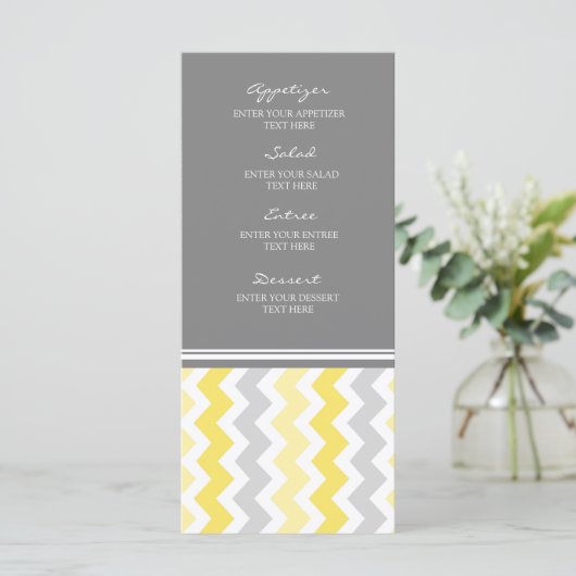 Menu mariage Jaune Gris Chevron (Debout devant)