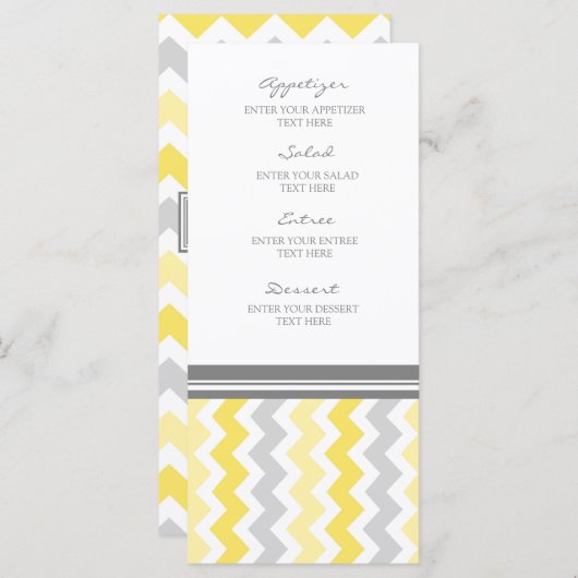 Menu mariage Jaune Gris Chevron (Devant / Derrière)