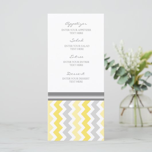Menu mariage Jaune Gris Chevron (Debout devant)