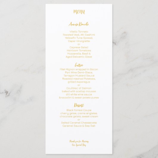 Menu Mariage jaune or (Devant)