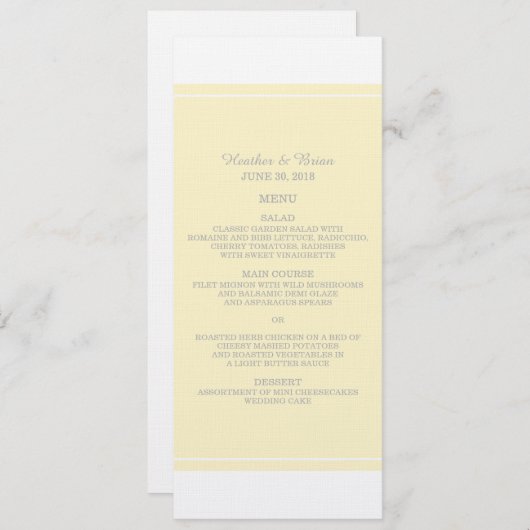 Menu Mariage Jaune Simplement Élégant (Devant / Derrière)