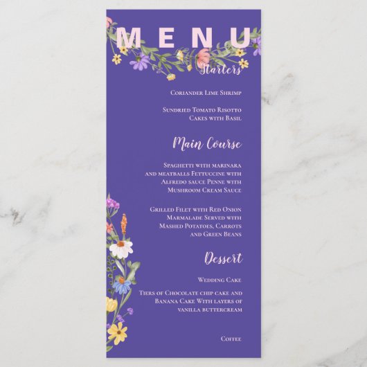 Menu Mariage Jaune violet Joli Fleur sauvage (Devant)