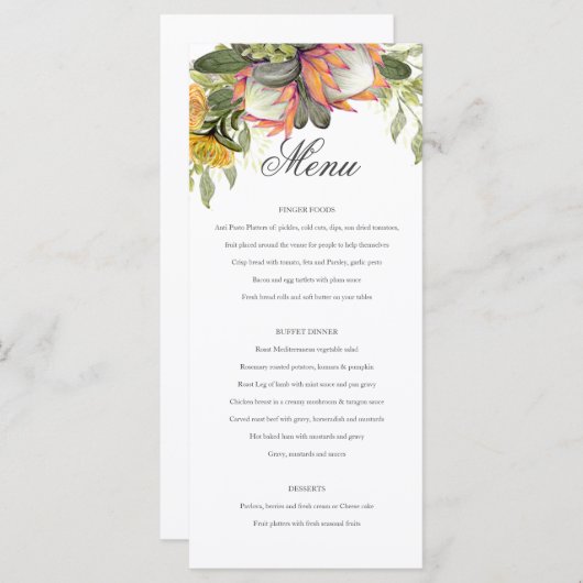 Menu Mariage King Protea Bouquet (Devant / Derrière)