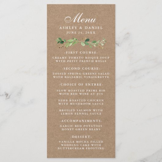 Menu Mariage Kraft de eucalyptus botanique (Devant)