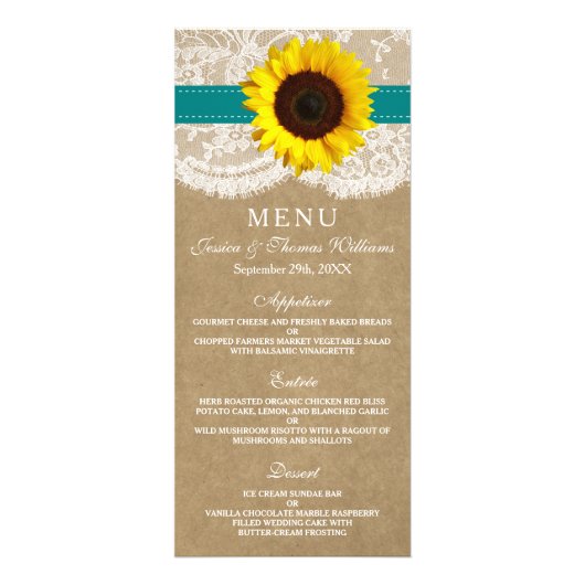 Menu Mariage Kraft, dentelle et tournesol (Devant)
