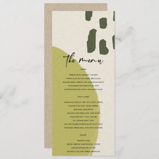 MENU MARIAGE KRAFT VERT ABSTRAIT MODERNE (Devant / Derrière)