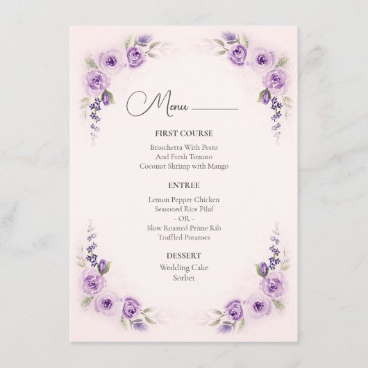 Menu Mariage Lavender et Blush Rose (Devant)