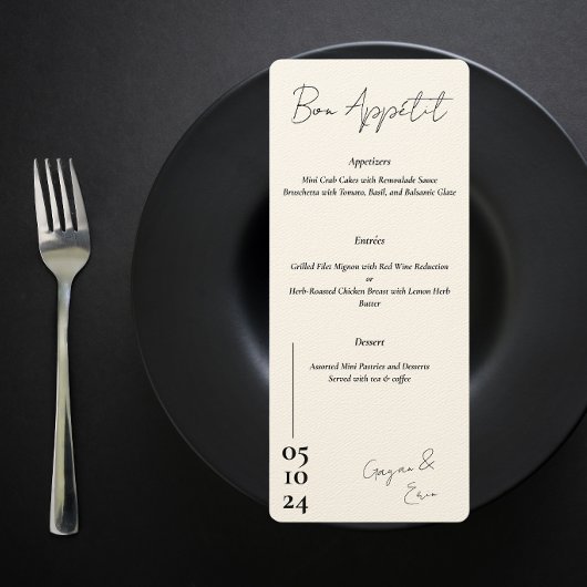 Menu Mariage Lettre d'amour noir et blanc