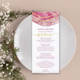 Menu Mariage Lignes Or Agate Aquarelle Rose Magenta