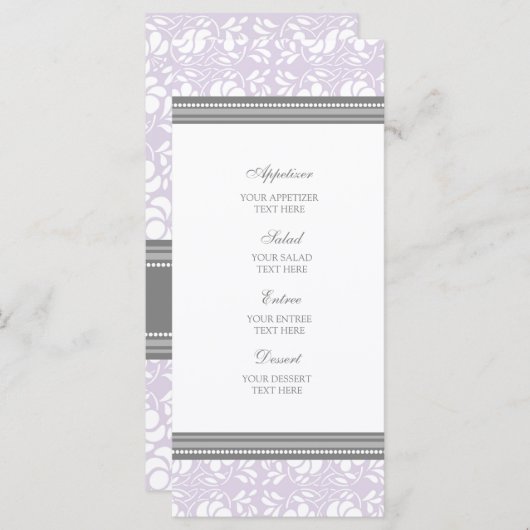 Menu mariage Lilac Grey Damask (Devant / Derrière)