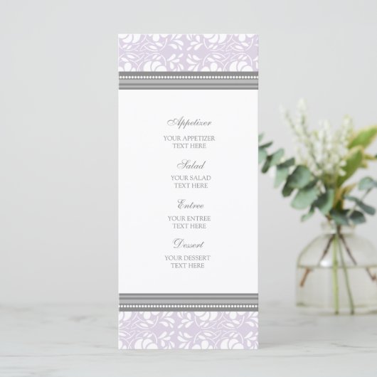 Menu mariage Lilac Grey Damask (Debout devant)