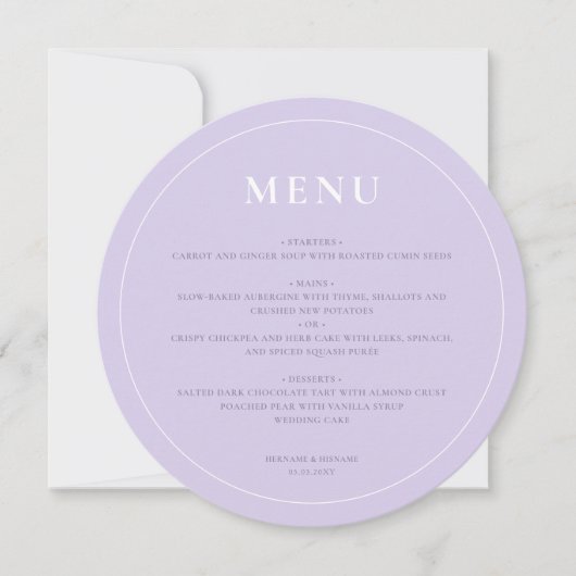 Menu Mariage Lilac Lavender Simple Round Modern (Devant)