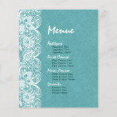 Menu mariage Lin Turquoise Vert Blanc Vintage dent (Dos)