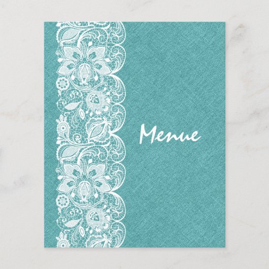 Menu mariage Lin Turquoise Vert Blanc Vintage dent (Devant)