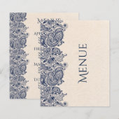 Menu mariage Linge beige et dentelle bleu foncé (Devant / Derrière)