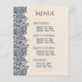 Menu mariage Linge beige et dentelle bleu foncé (Dos)