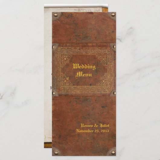 Menu Mariage livre antique (Devant / Derrière)