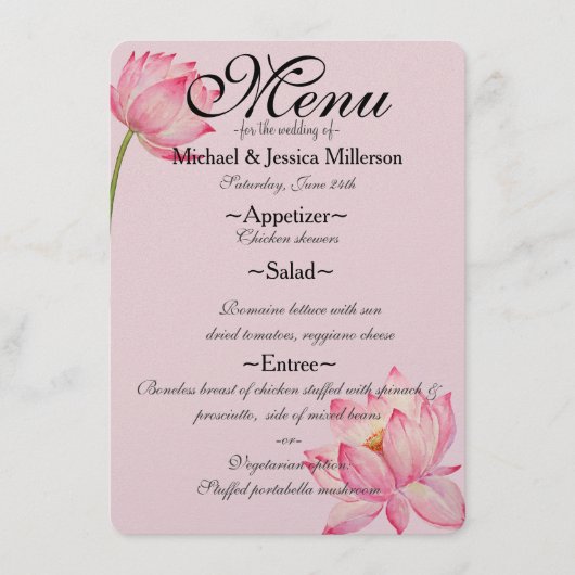 Menu Mariage Lotus Rose (Devant)