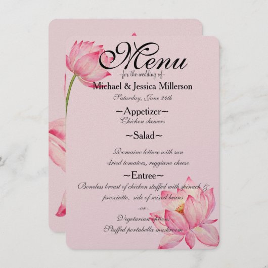 Menu Mariage Lotus Rose (Devant / Derrière)