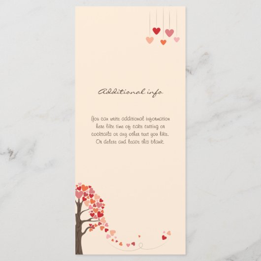 Menu Mariage Love Tree Hearts (Dos)