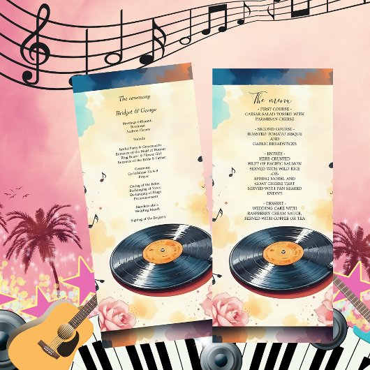 menu mariage ludique musical floral aquarelle