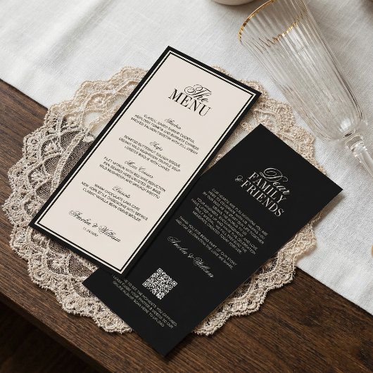 Menu Mariage Luxe Noir Crème Classique