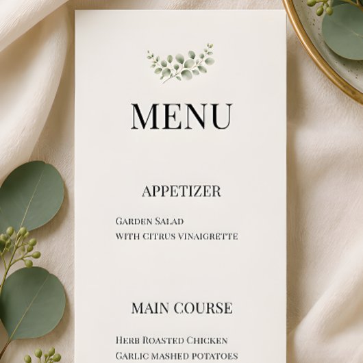 Menu Mariage Luxueux de Verdure d'Eucalyptus