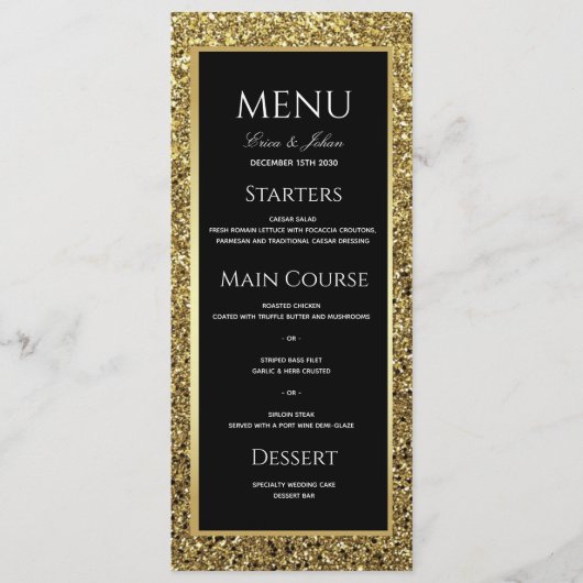 Menu Mariage Luxueux Or et Noir (Devant)