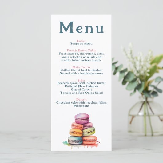 Menu Mariage Macaron français moderne (Debout devant)