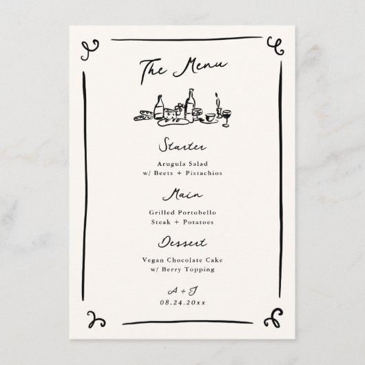 Menu Mariage main dessinée (Devant)