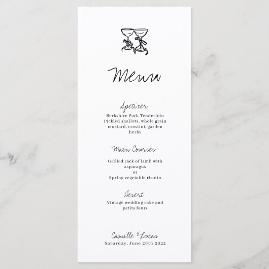 Menu Mariage main-tiré moderne (Devant)