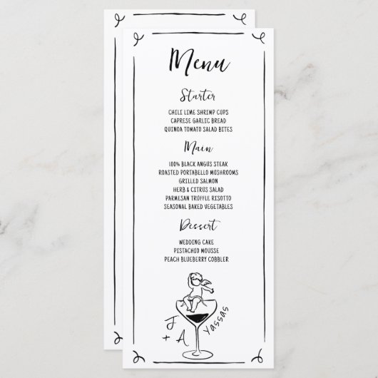 Menu Mariage manuscrit à la main Cherub (Devant / Derrière)
