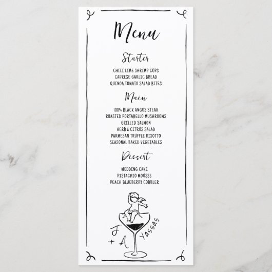 Menu Mariage manuscrit à la main Cherub (Devant)