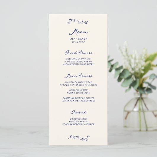 Menu Mariage manuscrit bleu (Debout devant)