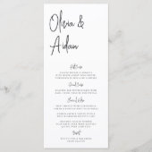 Menu Mariage manuscrit moderne noir et blanc (Devant)