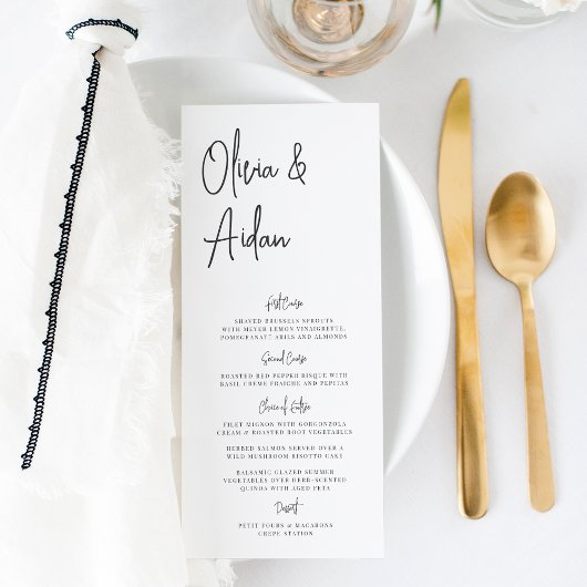 Menu Mariage manuscrit moderne noir et blanc