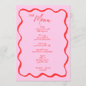 Menu Mariage manuscrit rouge rouge rose Vague rétro (Devant)