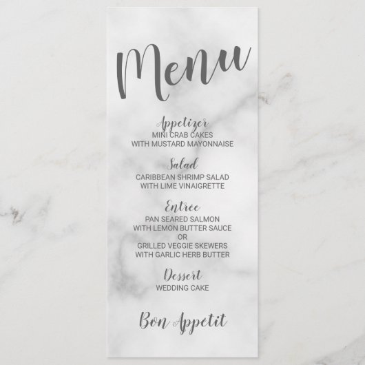 Menu Mariage Marbre blanc élégant (Devant)